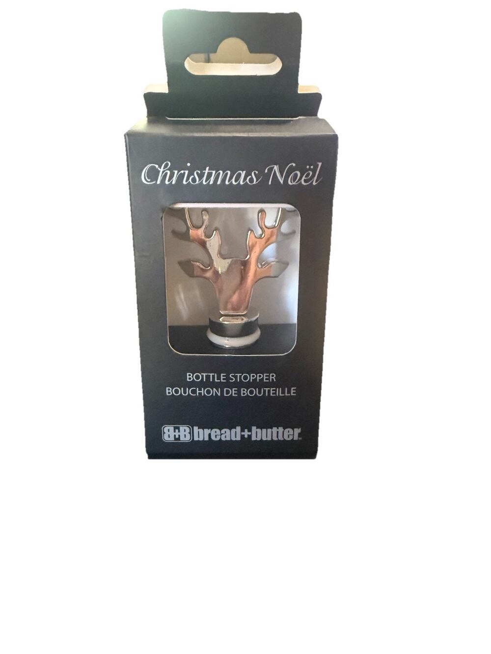 Bread + Butter Reindeer Wine Bottle Stopper Silver Tone Christmas Noel NIB
